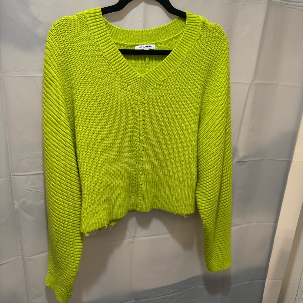Fashion Nova Lime V-Neck Sweater